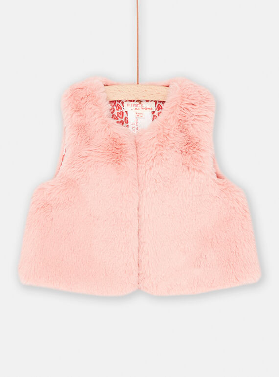 Ärmellose teerosa Strickjacke aus Kunstpelz, Baby, Mädchen SIFORCAR2 / 23WG09K2CARD329