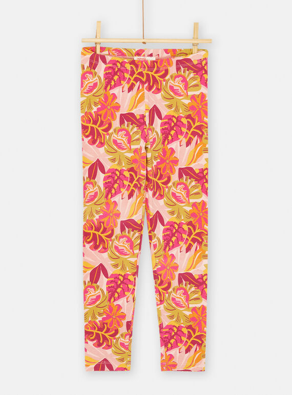 Rosa und orangefarbene Leggings mit exotischem Print SYACOULEG / 23WI01L1CALD329