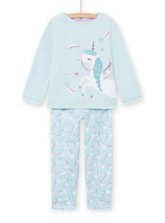 Blau gefüttertes Pyjama-Set mit Einhorn-Muster für Mädchen MEFAPYJFUR / 21WH1193PYJ201