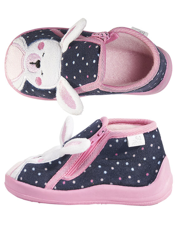 Blaue Samtslipper mit Kaninchen Baby Mädchen GBFBOTLAP / 19WK37Z3D0A070