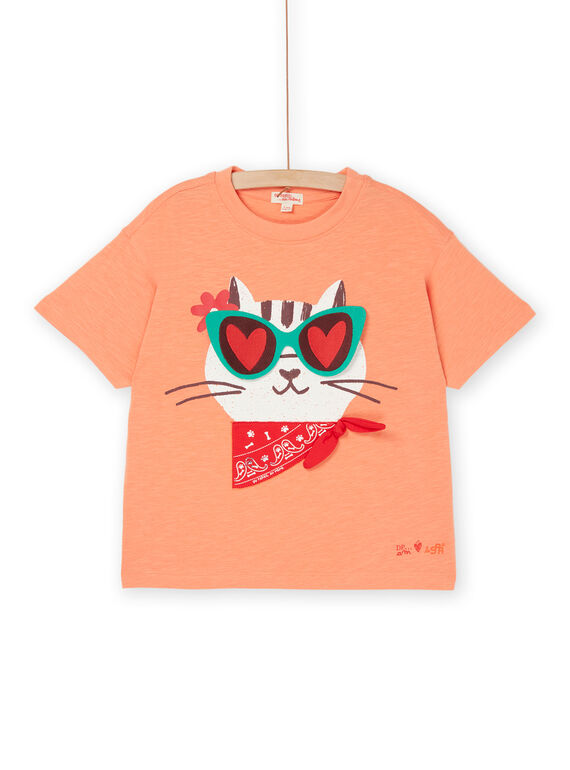 Orangefarbenes T-Shirt mit kurzen Ärmeln und Tiermotiven ROSPATI4 / 23S902P2TMCE413