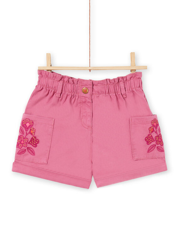 Papiertaschenshorts für Mädchen in Hellviolett mit bestickten Taschen LATERSHORT1 / 21S901V1SHO322