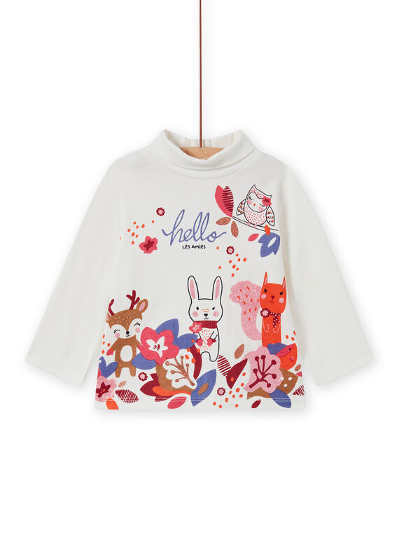 Baby Mädchen ecru hohen Hals Pullover mit Tierdruck MIFUNSOUP / 21WG09M1SPL001