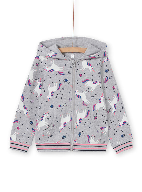Grau melierter Kapuzenpullover, Einhorn-Print LAJOHOJOG1 / 21S90141D33943