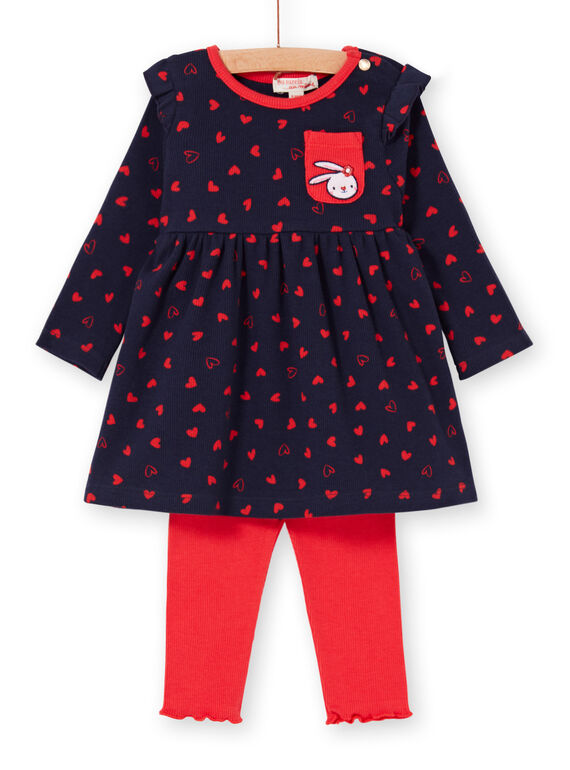 Marineblaues Kleid und Baby Mädchen rote Leggings LIHAENS / 21SG09X1ENS070