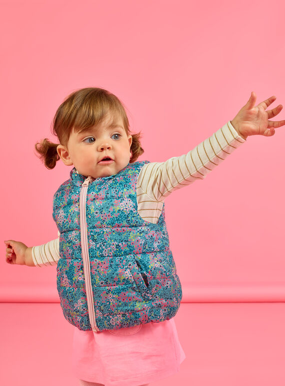 Baby Mädchen einfarbig und Blumendruck Wende-Daunenjacke MIKADOUNEX / 21WG0953D3E612