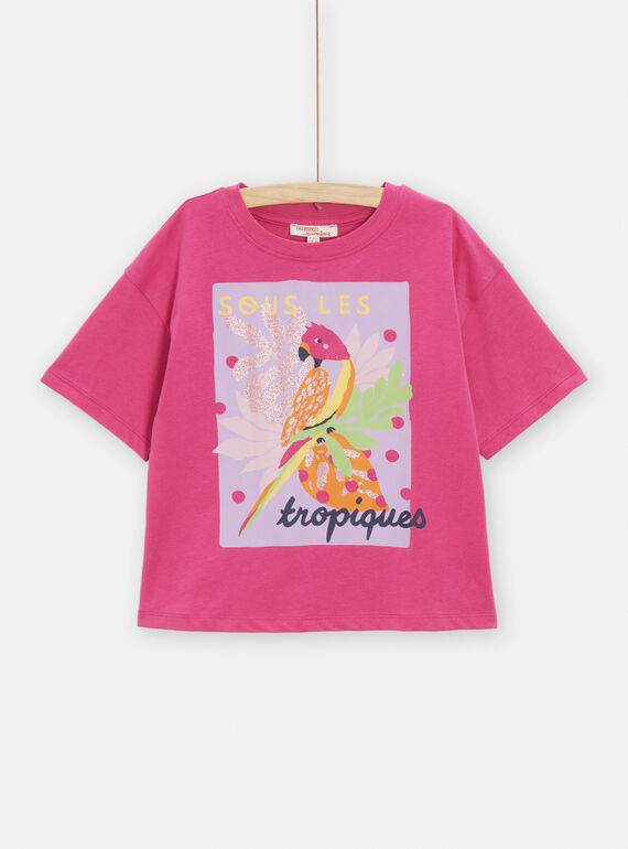 Fuchsia T-Shirt mit tropischem Motiv für Mädchen TAJOTI5 / 24S901C2TMC304