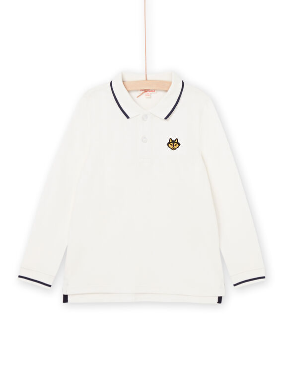 Weißes Poloshirt mit gesticktem Wolfskopfmotiv POJOPOL2 / 22W902D6POL001