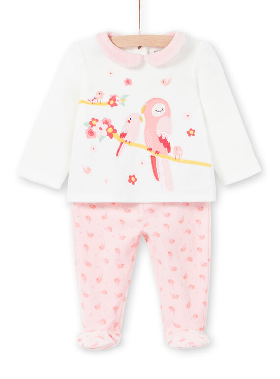 Samt-Baby-Pyjama für Mädchen mit Vogelmotiven LEFIPYJAMI / 21SH1311PYJ001