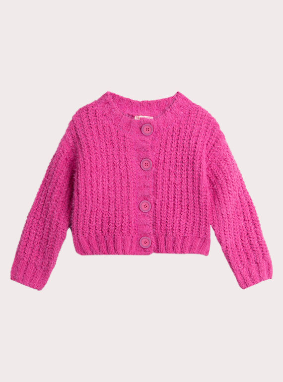 Fuchsia rosa Strickjacke aus Federstrick für Mädchen  VAJOCAR3 / 24W901H3CAR030