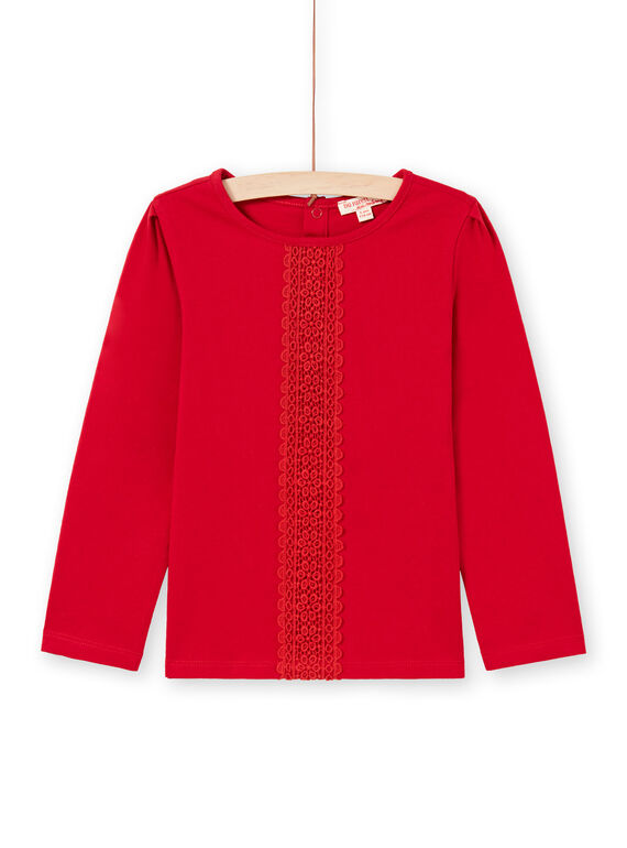 Rotes Langarm-T-Shirt für Mädchen mit Spitzendetail MAJOSTEE5 / 21W90124TML511