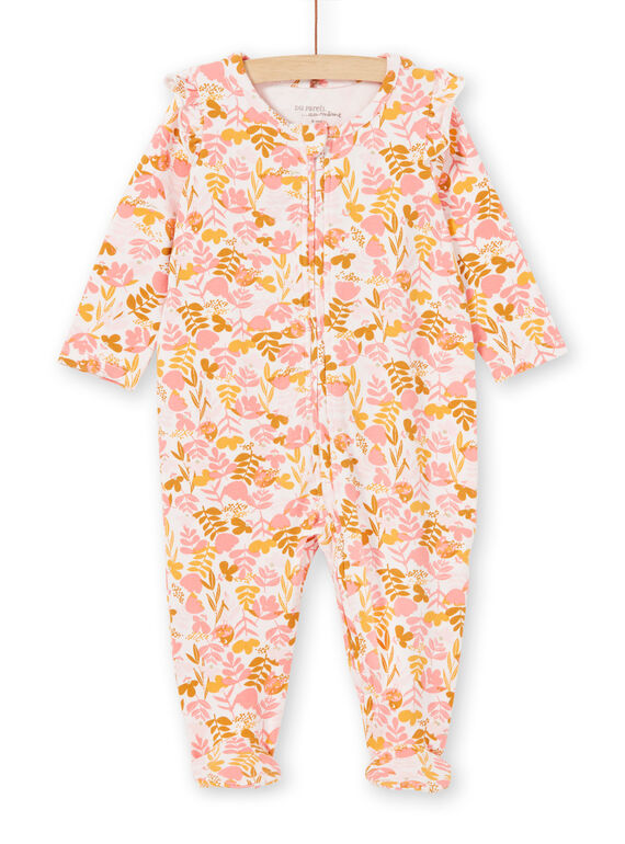 Weiß-rosa Baby-Schlafanzug für Mädchen mit Blumenmuster in Jersey LEFIGREAOP2 / 21SH135CGRE632