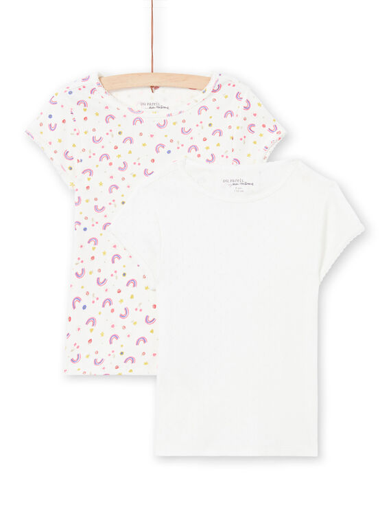 Set aus 2 weißen T-Shirts mit verschiedenen Mustern für Mädchen MEFATEARC / 21WH11B2HLI001