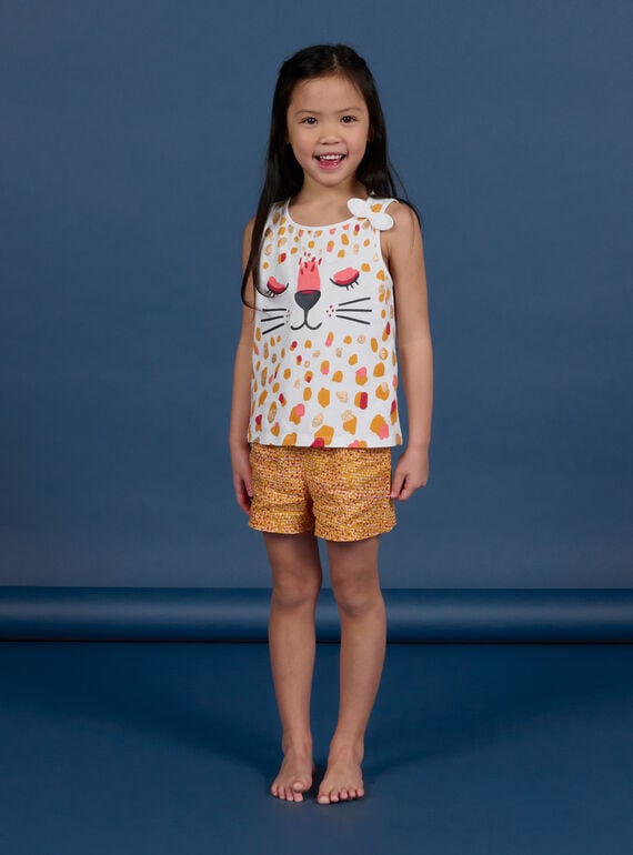 Pyjama-Set für Kind Mädchen weiß und orange mit Leopardenmuster NEFAPYJNEO / 22SH11HAPYJ000