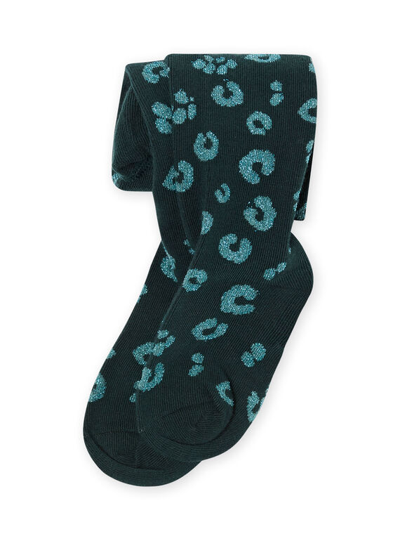 Grüne Strumpfhose für Mädchen mit irisierendem Leopardenprint MYAKACOL / 21WI01I1COLG633