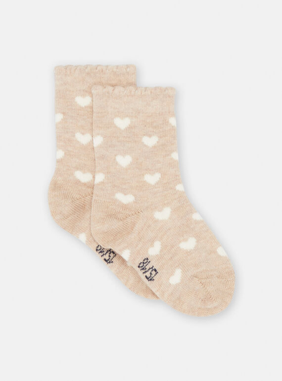 Beigefarbene Socken mit Herzaufdruck für Baby-Mädchen SYIJOSOQ4 / 23WI09M6SOQA012