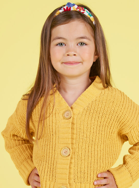 Gelbe langärmelige Strickjacke für Mädchen MAMIXCAR1 / 21W901J2CARB106