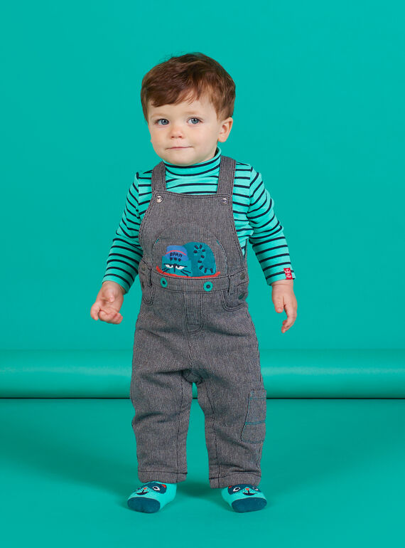 Baby-Jungen-Tintenblau gestreifter Overall mit Katzenmotiv MUTUSAL1 / 21WG10K2SALC234