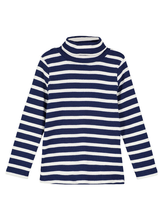 Gerippter Unterziehpullover marineblau und naturweiß gestreift GOJOSOUP1 / 19W902L5D3B070