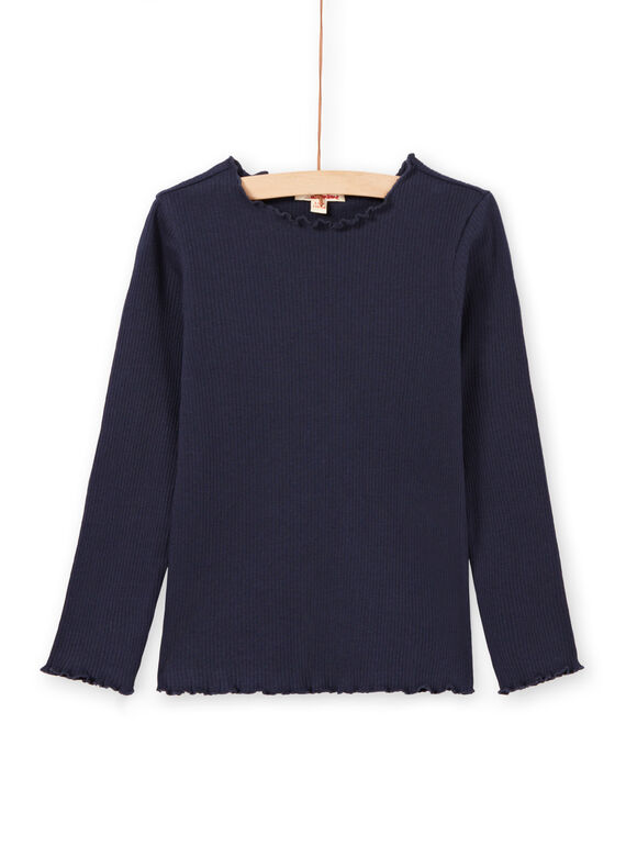 Langärmliges geripptes T-Shirt für Mädchen in uni blau MAJOUTEE2 / 21W90122TMLC205