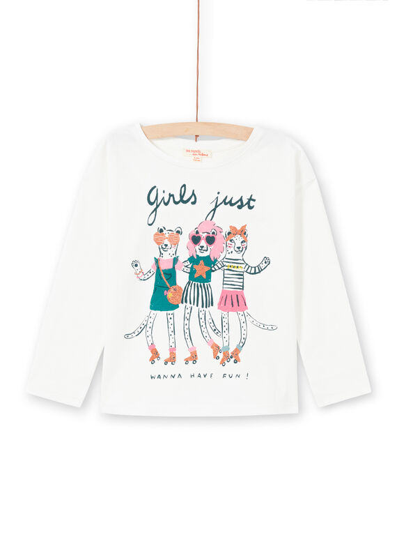 Langarm-T-Shirt mit Tiermotiv für Mädchen in Ecru MAKATEE4 / 21W901I3TML001