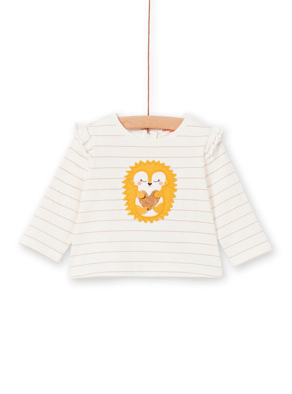 Ecru und gelb gestreiftes Baby Mädchen-T-Shirt LIPOETEE2 / 21SG09Y1TML001
