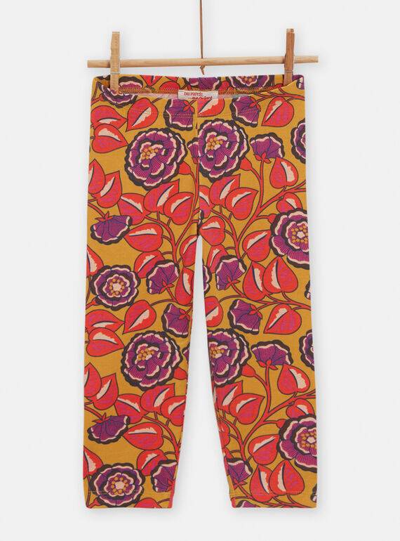 Legging für Mädchen in Honig mit Blumenprint TYALILEG / 24SI01T1CAL107