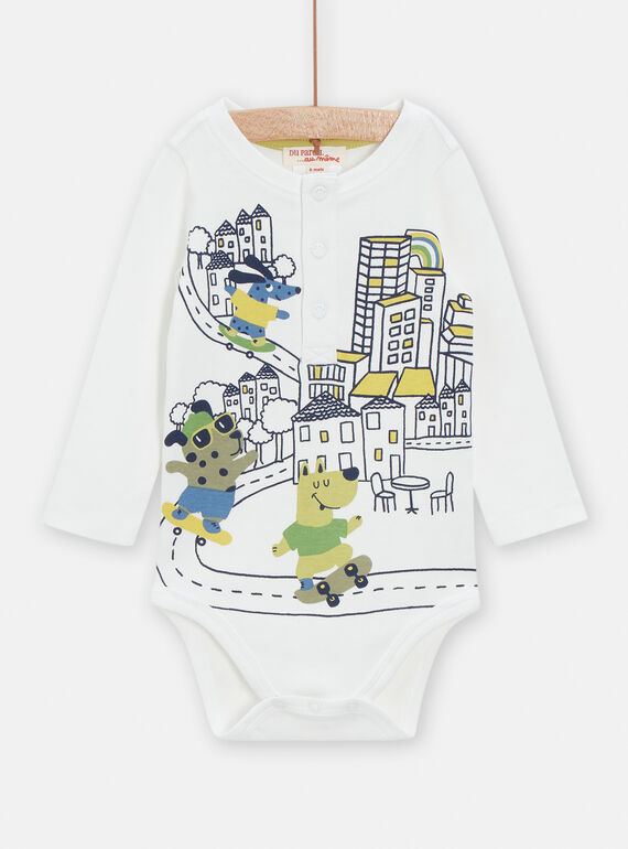 Baby-Jungen-Body in Ecru mit Hundemotiv VUGABOD / 24WG1011BOD001