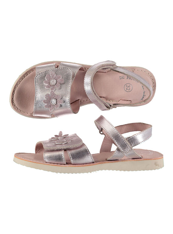 Sandalen aus Metallicleder für draußen Mädchen FFSANDSAM / 19SK35C3D0E030