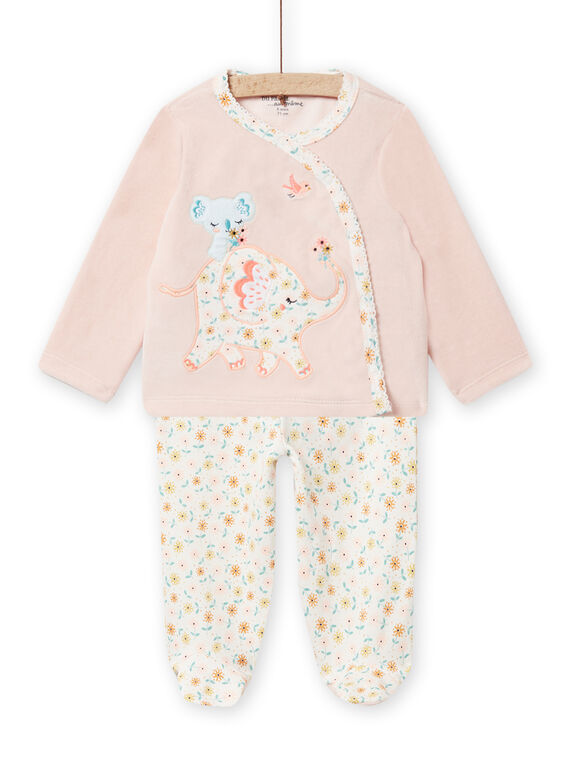 Samtpyjama mit Elefanten- und Blumendruck, Baby Mädchen NEFIPYJAMI / 22SH13E1PYJD327