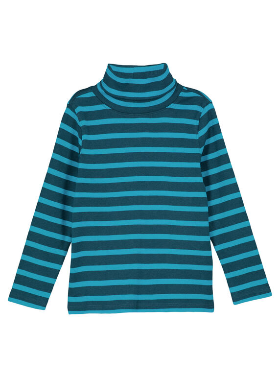 Gerippter Unterziehpullover petrolblau und türkis gestreift GOJOSOUP4 / 19W902L1D3B707
