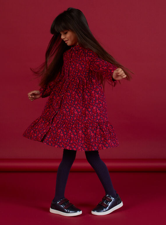 Kind Mädchen blau Hemdkragen Kleid mit Blumendruck MAFUNROB3 / 21W901M2ROBH703