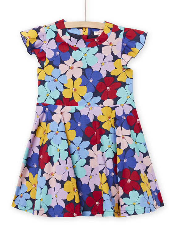 Kind Mädchen marineblaues Kleid mit bunten Blumen NALUROB2 / 22S901P3ROB070