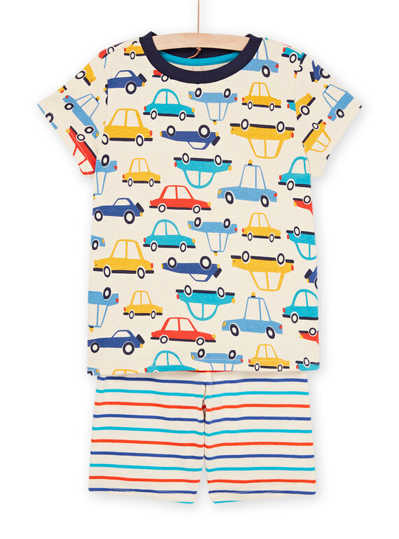 Cremefarbener Pyjama mit Auto und Streifenmuster REGOPYCVOI / 23SH12HAPYJA016