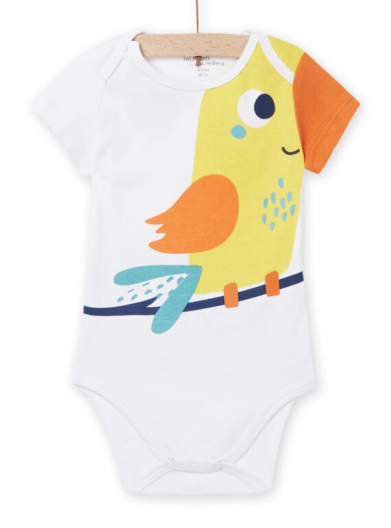 Baby Junge Weißer Bodysuit mit Papageiendruck NEGABODPER / 22SH14I3BDL000