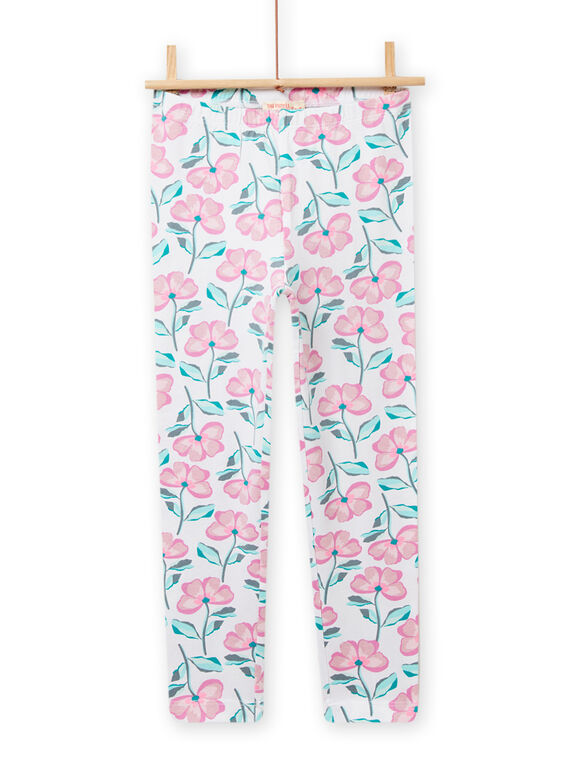 Weiße geblümte Leggings für Kind Mädchen NYAVOLEG1 / 22SI0131CAL000