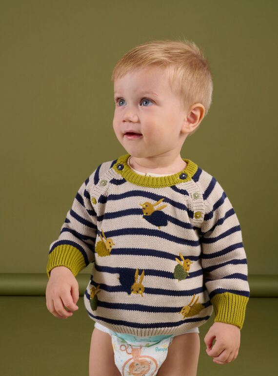 Gestreifter Pullover mit Kaninchenanimation Multi-Techniken PURHUPUL / 22WG10Q1PUL810