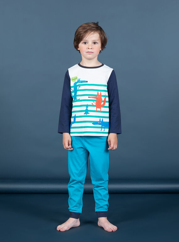 Blau-weißes T-Shirt und Hose Pyjama-Set für Jungen MEGOPYJLOU / 21WH1233PYJJ920