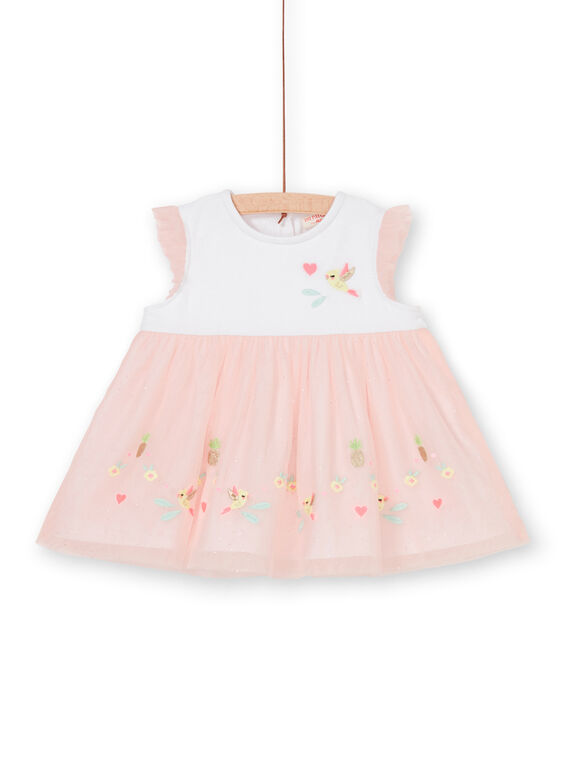 Weiß und rosa Baby Mädchen Kleid LIBALROB4 / 21SG09O3ROB000