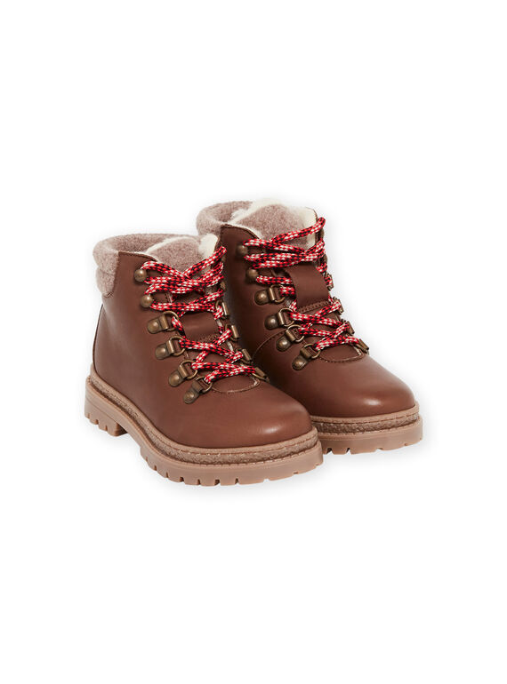 Braune Lederstiefel mit Schnürsenkeln Kind Junge MOBOOTMONT / 21XK3681D0D802
