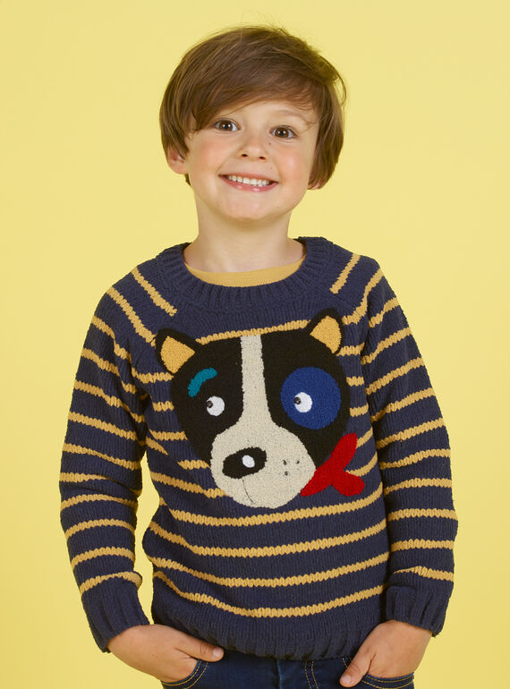 Langärmeliger gestreifter Pullover für Jungen mit Hundekopf-Motiv MOMIXPUL / 21W902J1PUL717