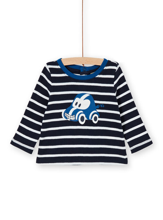 Dunkelblau und weiß gestreiftes Baumwoll-T-Shirt Baby Boy LUJOTEE4 / 21SG1032TML713