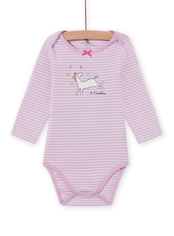 Baby Mädchen lavendel gestreiften Body mit Einhorn-Design MEFIBODLI / 21WH13C3BDL326
