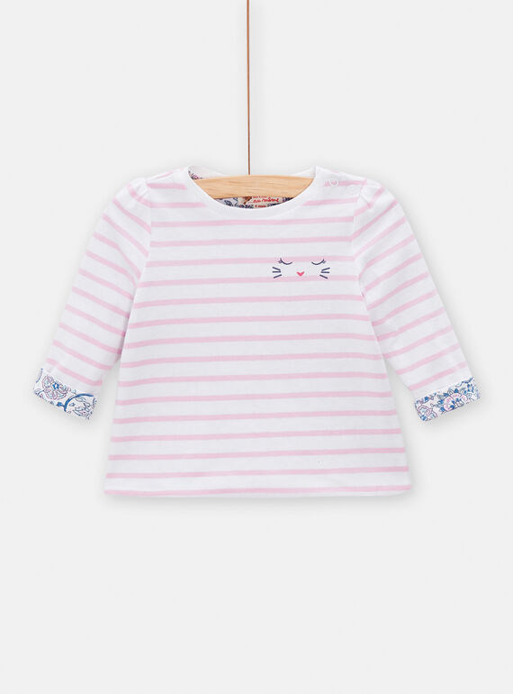Weißes, rosa und blaues T-Shirt für Baby-Mädchen, beidseitig tragbar TIDETEE1 / 24SG09J2TML000