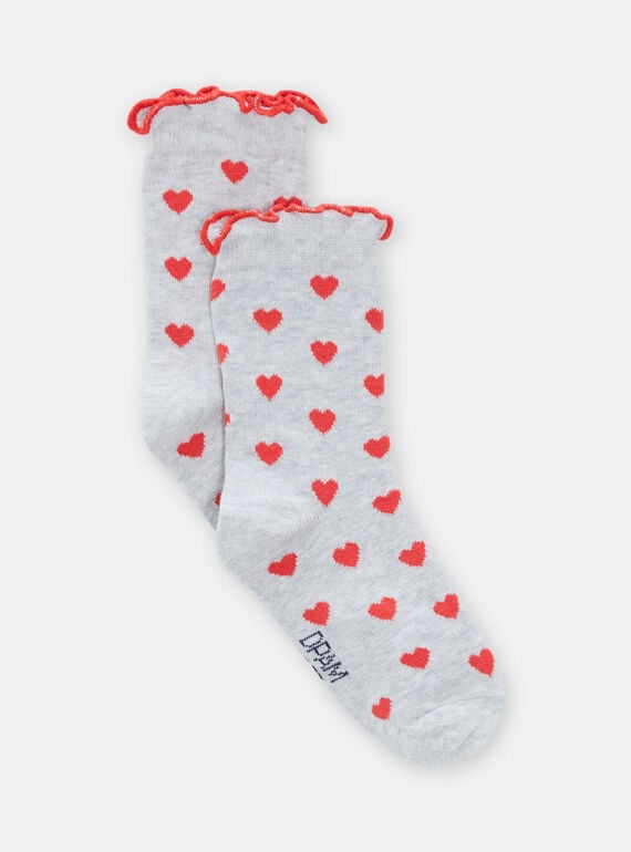 Hellgrau melierte Socken mit Herzmuster für Mädchen TYAJOSCHO2B / 24SI0185SOQJ920