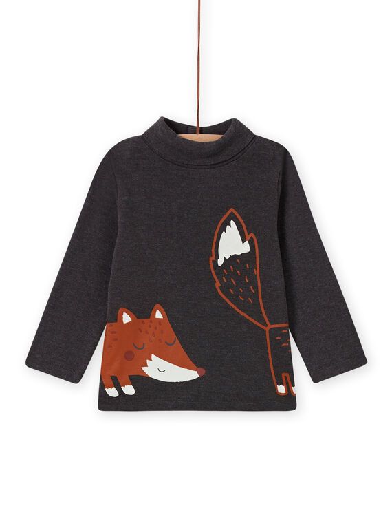 Anthrazitfarbener Rollkragenpullover für Baby-Jungen mit Fuchs-Muster MUSAUSOUP / 21WG10P1SPL944