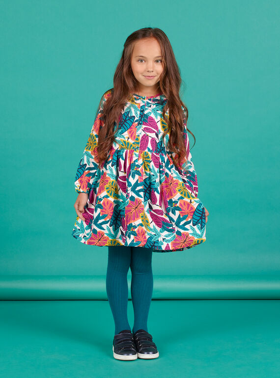 Rosafarbenes Kleid aus Twill mit Blumendruck für Mädchen MATUROB2 / 21W901K4ROBH705