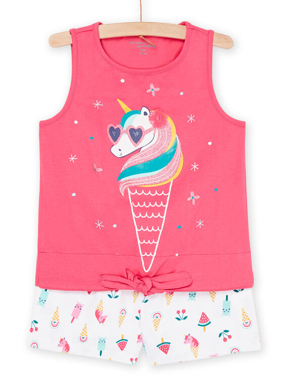 Rosa-weißer Pyjama mit Einhorn-Muster und Fantasie-Druck REFAPYJICE / 23SH11H9PYJD317