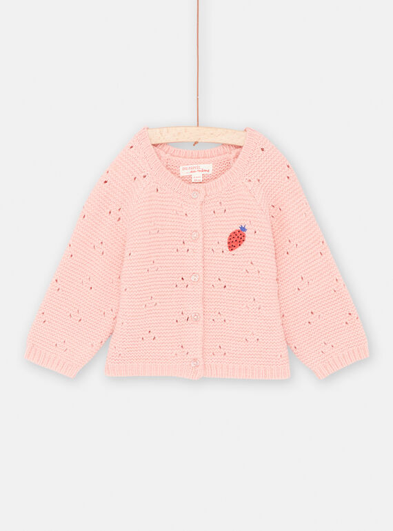 Strickjacke für Baby-Mädchen, teerosa, mit Ziermuster SIFORCAR1 / 23WG09K1CARD329