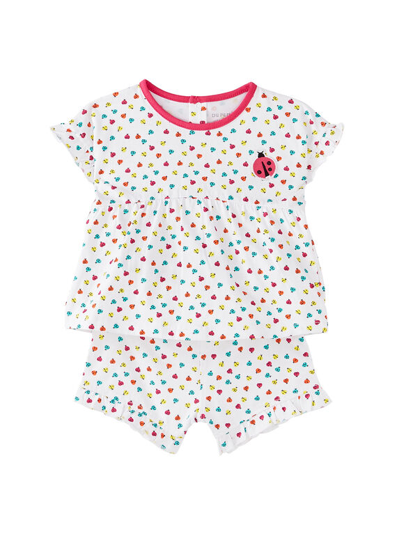 Weißer kurzer Babypyjama für Mädchen mit Marienkäfer-Aufdruck JEFIPYJCOE / 20SH13U2PYJ000